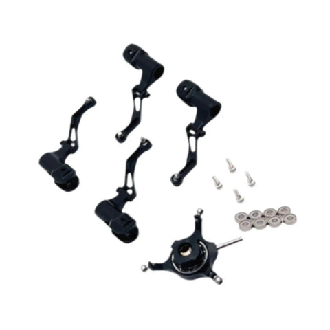 Dope RC Helicopter Swashplate Spare Part Set With Leaf Clips For K170 Black Durable Cross Plate 4 Blade Clamps And 8 Bearings Ideal For Beginners And Pros Today displayed components