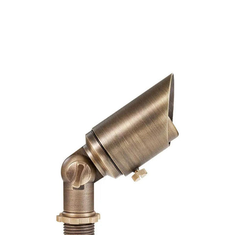 Side view of Cast Brass 12V Mini Outdoor Spotlight For Low Voltage Landscape Lighting, 2W MR8 LED, 2700K warm white, bronze finish.