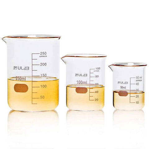 Glass Beaker Set In 50ml 100ml 250ml Sizes With 3.3 Borosilicate Glass Griffin Low Form Printed Graduation Lab Grade Built To Last