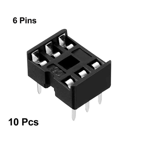 DIP IC Socket Adapter 2.54mm Pitch Two Row 6 Pins Soldering Ready 10 Pack, 7.6mm Row Spacing, Durable Plastic Metal Construction