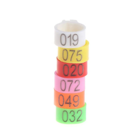 Stack of colorful numbered 10mm Pigeon Leg Bands Identify Rings Pack Of 100 For Carrier Birds Durable Metal Bird Tags With Numbers Training