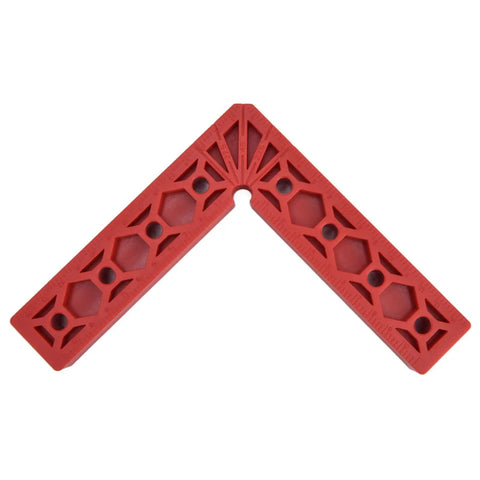 Squared Up 90 Degree Positioning Square Right Angle Splicing Clamp Kit Adjustable Woodworking Corner Fixture Pro Grade Jig For Cabinets Picture Frames No Hassle Setup Red Finish showing red ABS corner jig with dual rulers.