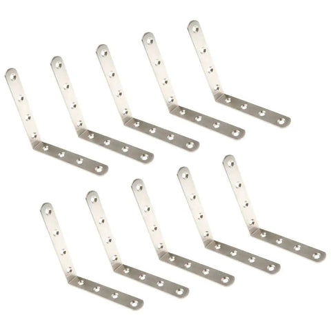 10 Pack L Shape Angle Corner Braces With Shelf Bracket Fasteners And Corner Connectors For Built To Last Beefy Durable Furniture Frames 125x125x20mm Coated Anti Rust 90 Degree Heavy Duty Support displayed in two rows