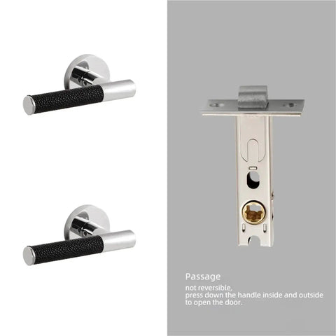 Brass Black Lychee Skin Door Lock Set Modern Style Interior Bedroom And Bathroom Dummy Handle in sleek silver finish