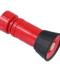 Badass Heavy Duty 1 Inch Fire Hose Nozzle Slick Red Thermoplastic Design with adjustable spray options.