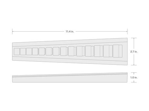 Technical drawing of a 14 Tool 3/8 Inch Drive Flare Nut Crowfoot Wrench Organizer Rack Black for 5/16 to 1-1/16 Inch Wrenches, dimensions shown.