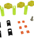 Bowfishing Arrow Kit Six Or Twelve Pack With Safety Slides Diamond 5/16 Inch Shafts Includes Stop Screws Pad Bushing Nock And Slide Durable Pro-Grade Gear For Easy Setup And Clean Shots components including yellow nocks, pad bushings, stop screws, and safety slides.