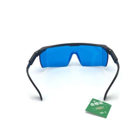 Premium He Ne Laser Safety Glasses 632.8Nm Hella Clear Lenses EN207 Certified eye protection with blue lenses and black frames.