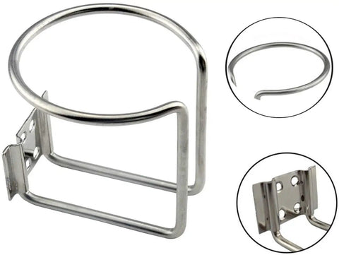 Two Pack Stainless Steel Boat Ring Cup Drink Holder Universal Mount For Marine Yacht Truck RV Car Trailer Fits Most Cans Mugs Glasses Up To 70mm Diameter And Keeps Your Drink Secure On The Go shown in side and close-up views