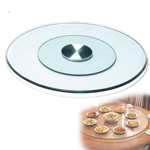 Heavy Duty Tempered Glass Lazy Susan Round Rotating Turntable Kitchen Serving Tray with smooth spin and scratch-resistant finish.