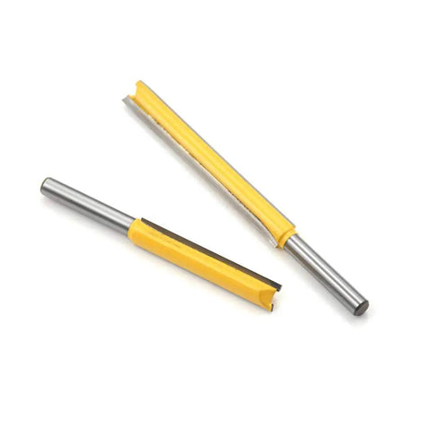 Heavy Duty Straight Router Bits For Fast Wood Trimming Double Flute Solid Steel Quarter Inch Shank on white background
