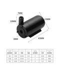 Diagram showing dimensions of a mini water pump from the 4 Pack Dope Submersible Mini Water Pumps With Clear 1m Tubing For Aquariums And Fountains Quiet DC 3V To 5V Pumps For Fish Tanks Ponds Hydroponics And Garden Water Features.