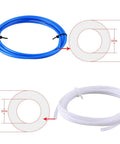PTFE tubing coils: blue 1 m tube and white tube with size diagrams; for 3D printers