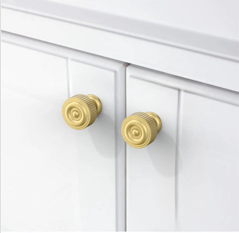 10 Pack Brushed Gold Cabinet Knobs With Ribbed Zinc Alloy Hardware for modern kitchen drawers installation