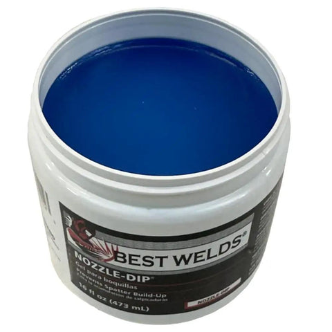 Blue Nozzle Dip Gel 16 Ounce Jar Non Toxic Odorless Keeps Spatter From Building Up On MIG Gun Nozzles and Tips Also Keeps Jigs and Setups Clean and Protected Compatible With Semi and Automatic Welding Equipment