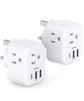 2 Pack US To UK Ireland Travel Plug Adapter Type G Power Outlet With 3 US Outlets And 3 USB Ports 6 In 1 UK Travel Charger