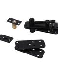 Heavy Duty Concealed Pivot Door Hinge Complete Hardware Kit Forged From Solid Stainless Steel, black finish with mounting plates.