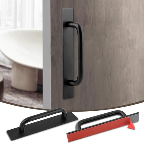 2 Pack Self Stick Adhesive Cabinet Handles No Drilling Instant Pull Handles For Cabinets Drawers Windows Doors, black finish