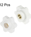 12 Pack M5 Star Knobs With Through Hole And Female Thread, 25mm Diameter, 6-Point Plastic Head With Brass Insert, White