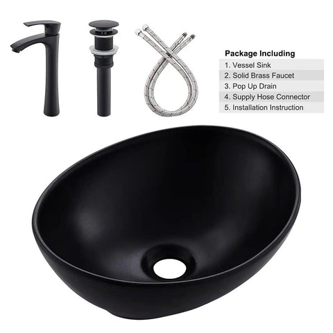 Round Vessel Bathroom Sink With Black Faucet And Pop Up Drain White Porcelain Ceramic Above Counter Vanity Set 16x16 Inch Clean Modern Look For Small Bathrooms And Master Ensuite Upgrades featuring included components like black faucet and pop up drain.