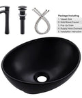 Rectangle Vessel Sink With Matte Black Exterior And White Interior, 19x15 Inch Above-Counter Bathroom Vanity Sink, Porcelain Ceramic With Faucet And Drain Combo