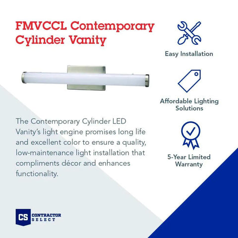 24 Inch LED Vanity Light With 3000K Warm White, Fresh Contemporary Cylinder Bathroom Wall Fixture For Over The Mirror