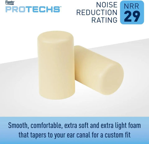 Quiet Please Comfort Foam Ear Plugs for Sleep and Travel Ready 20 Pairs Total Two Packs of 10 Soft Hypoallergenic Foam, close-up view.