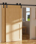 12 Foot Bypass Sliding Barn Door Hardware Kit With Single Track For Double Doors displayed in modern interior setting