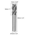 End mill cutter with helical grooves, 14x12x26x83mm, 4-flute HSS-AL, straight shank, 2 pcs for metalworking