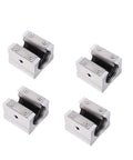 Four SBR10UU open-type linear bearing blocks for SBR10 rail, silver metal