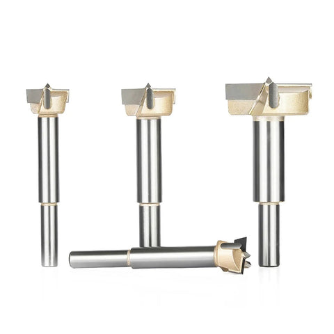 Pro Grade Self Centering Forstner Drill Bit Built For Dead Straight Accuracy With Tungsten Carbide Tip For Crisp Woodworking Cuts Rock Solid Heavy Duty 23 Millimeter Cutter For Hardwood, set of four drill bits.