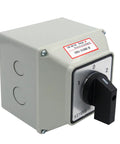 Heavy Duty 660V 125A Rotary Changeover Switch With Exterior IP65 Box 3 Poles 2 Phase 8 Terminals Latching Weatherproof Enclosure