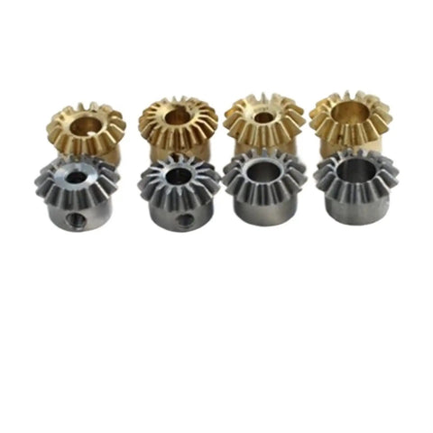 Two Pack 0.8M 15T Bevel Pinion Gear Set 1 To 1 Ratio, 12.7mm Outer Diameter, 8mm Total Length, Brass Bevel Gear, M3 Screw, Steel Shaft