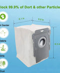 Replacement Vacuum Bags For I Series S And J Series With Automatic Dirt Disposal Easy Fit 12 Pack showing size and features