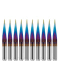 10Pcs Nano Blue Coated 10 Degree V Bit Engraving Router Bits Set For PCB Wood Plastic Lettering Sign Making 0.1mm Tip 0.004 Inch Carbide CNC Bits With 3.175mm Shank One Eighth Inch