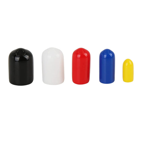 Assorted color caps from Universal Vacuum Line Cap Protector Kit For Cars And Engines, flexible PVC material, 5 sizes shown.