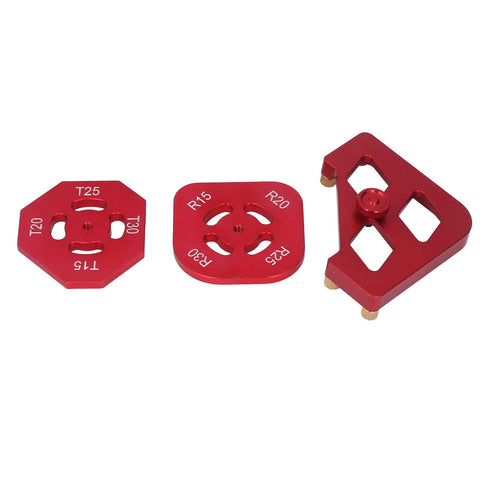 Heavy Duty Aluminum Router Template And Top Shelf Woodworking Chamfer Jig Kit with R15, R20, T25 guides for precise routing.