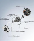 Exploded view of 2 Phase 1.8 Degree Round Stepper Motor For 3D Printer Extruders with helical gear, stainless steel components.