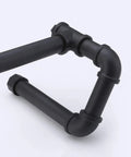 Close-up of Industrial Pipe Style Black Bathroom Storage component for Rustic Farmhouse Toilet Paper Holder Stand With Reserve.