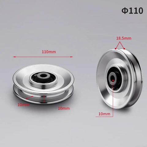 110mm CNC Machined Aluminum Cable Pulley Wheel With 6202RS Bearings For Home Gym Quiet Smooth Operation Built To Last AL6061 Aircraft Grade Aluminum Fitness Roller Silver 1 Pack, side view