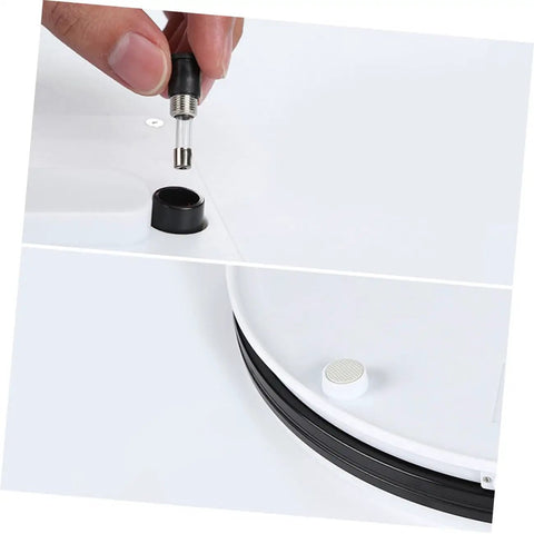 Stunning White Motorized Rotating Display Stand With Mirror Finish Turntable For Jewelry Watches digital gadgets and collectibles 5Kg capacity power connection.