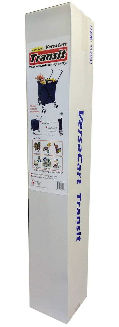 Transit Folding Shopping Cart With Water Resistant Canvas Bag Heavy Duty Steel Frame box showing product features
