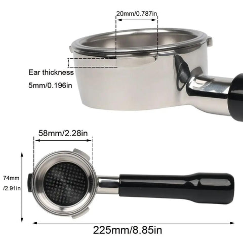 Bottomless 58mm Portafilter for Calphalon Temp IQ and Barsetto Espresso Machines, 3 Ears Design, Stainless Steel