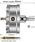 Side view of Heavy Duty Tungsten Carbide Tipped 4 Inch Hole Saw Set With Two Titanium Plated Pilot Bits for metal cutting