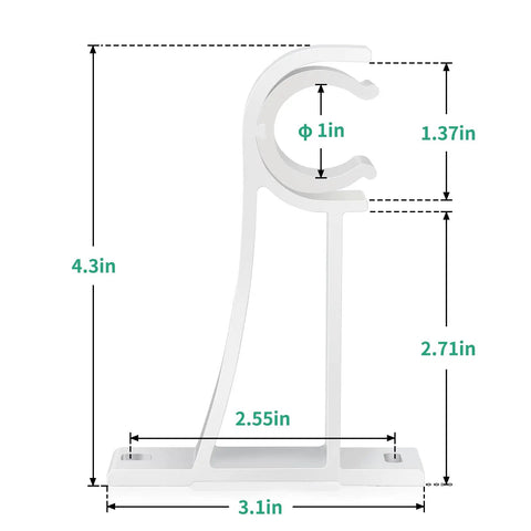 Heavy Duty White Curtain Rod Brackets Set Of 4 For One Inch Drapery Rods, side view with measurements and aluminum detail