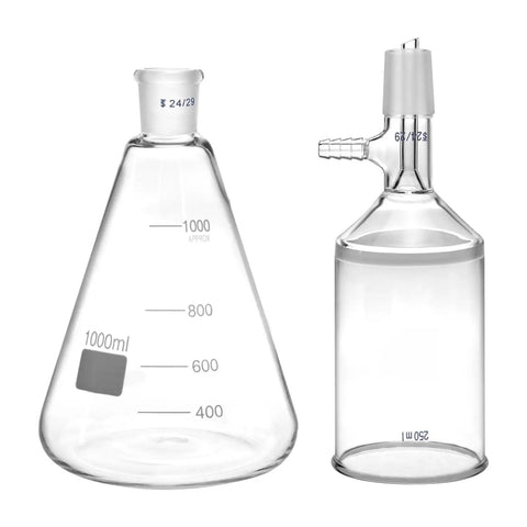 Pro Grade Buchner Funnel Filtering Gear With Borosilicate Glass 250ml Funnel And 1000ml Filter Bottle showing clear glass construction