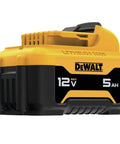 Side view of yellow 12V Max 5.0Ah Lithium Ion Battery with Fuel Gauge LED, extended runtime for all 12V Max tools and chargers