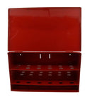 Heavy Duty Slick Fire Sprinkler Spare Head Cabinet Holds Twenty Four Heads NFPA Approved Red Steel Box open view with two storage shelves.