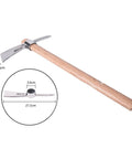 Stainless Steel Pickaxe Mattock For Gardening And Outdoor Work Handheld Tool with measurements shown on wooden handle