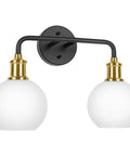 Dope Two Light Vanity Light Over Mirror 17 Inch Black And Gold Wall Sconce Lighting With White Glass Globe Shades Mid Century E26 Socket Damp Location Bathroom Fixture Bulbs Not Included